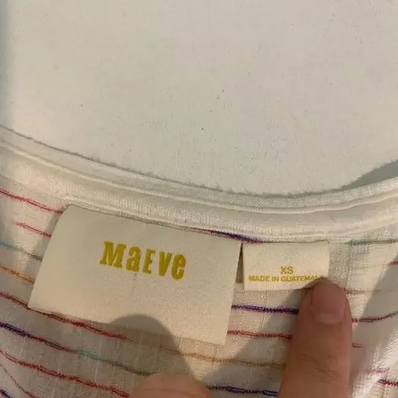 Maeve Shirt Womens XS White Multi Rainbow Stripe Leila Faux Wrap Anthropologie - Picture 8 of 13